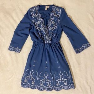 H&M Blue embroidered dress